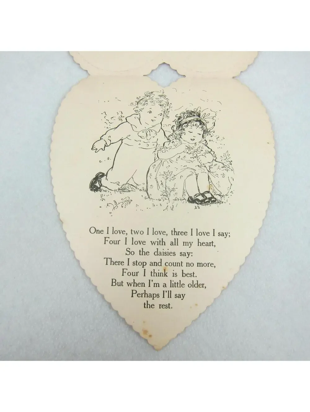 Vintage Valentine Card Whitney Made LARGE Heart Shape Red & Gold Girl in Bonnet
